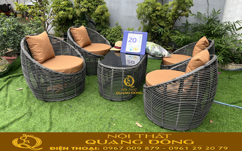 Ghế giả mây QD-2117 thiết kế hình trứng tạo không gian ngồi riêng biệt