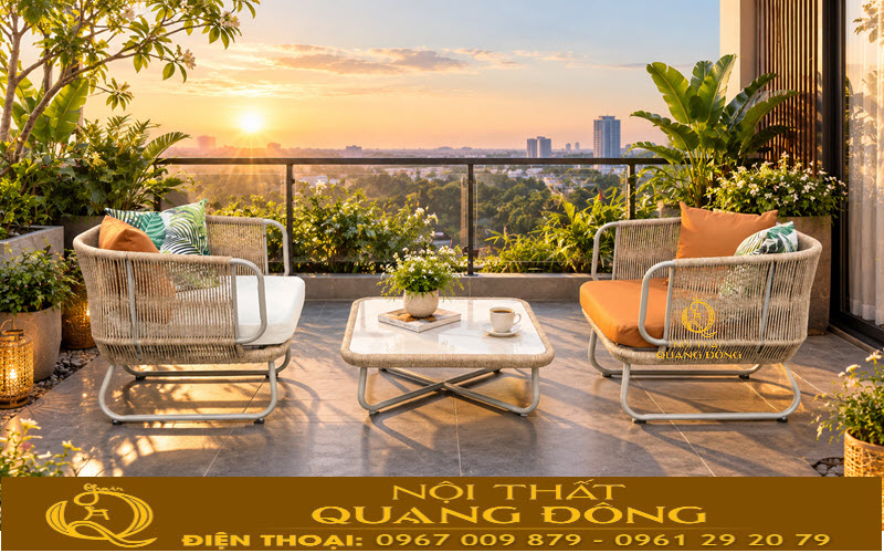 Bàn ghế giả mây QD-2118 tạo dấu ấn với sự kết hợp màu tinh tế