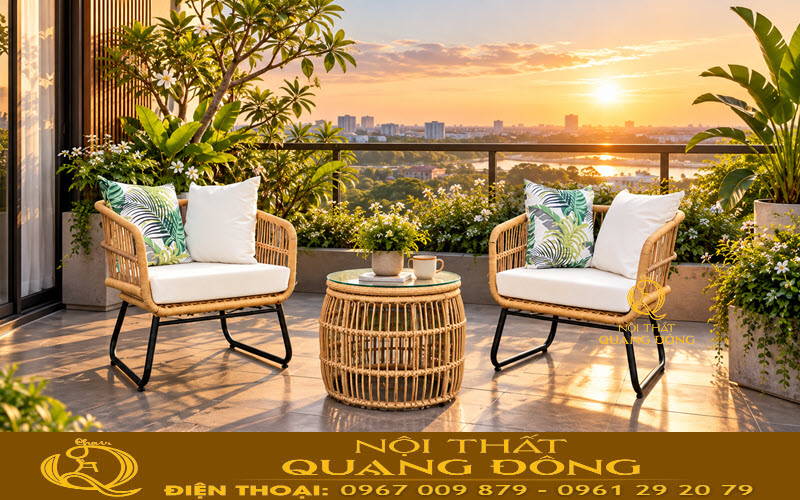 Nệm mousse D25 dày 10cm kèm gối bông gòn êm ái giúp hoàn thiện trải nghiệm thư giãn ghế QD-2119 Ghế giả mây QD-2119 được trang bị nệm mousse D25 và gối êm ái