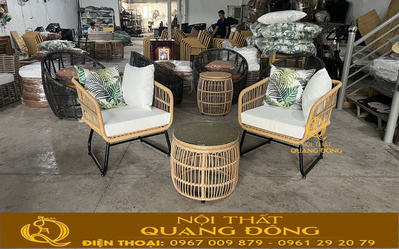 Bàn ghế giả mây QD-2119 vừa được hoàn thiện tại xưởng Nội thất Quang Đông