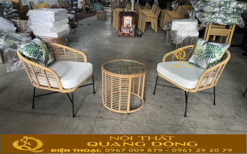 Bàn ghế giả mây QD-2120 tại xưởng Nội thất Quang Đông