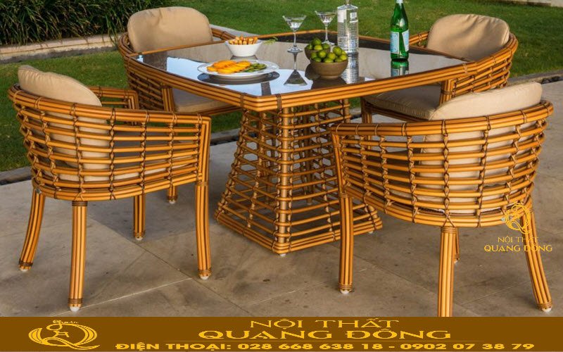 Bàn ghế giả mây QD-295 với màu sắc quá nổi trội giúp không gian sử dụng thêm nổi bật