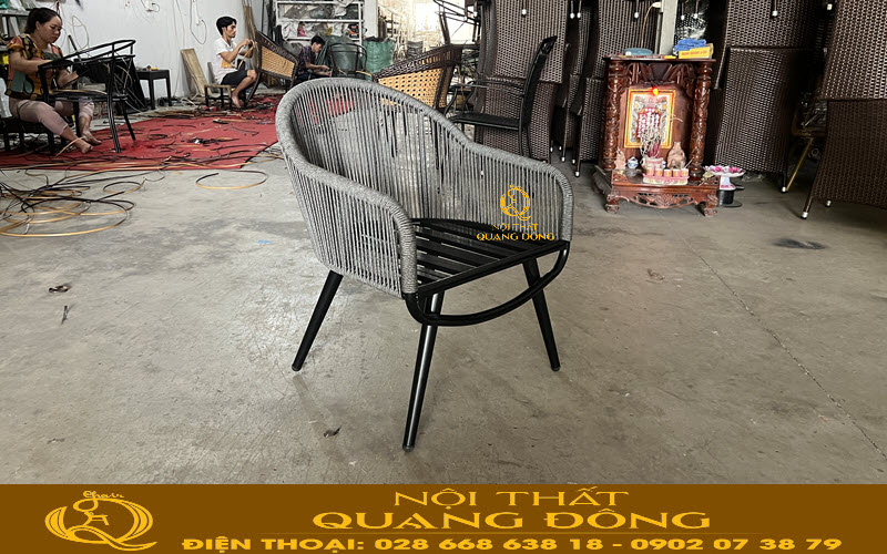 Bàn ghế giả mây QD-373 đan sợi dây dù polyethene cao cấp, sang trọng