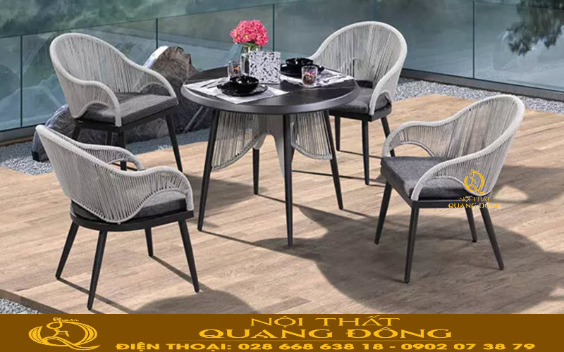 Bàn ghế giả mây đan sợi nhựa giả mây kháng tia UV, chống chịu mưa nắng.