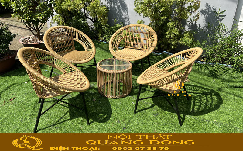 Bàn ghế giả mây QD-2115 lưng ghế tròn hình nón tạo dấu ấn riêng