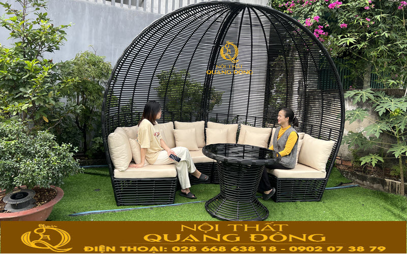 Sofa mây nhựa QD - 755 thiết kế tổ kén sang trọng và tinh tế