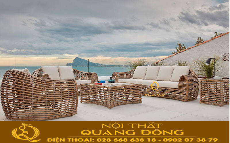 Mẫu ghế sofa giả mây dùng ngoài trời đan sợi mây nhựa bán nguyệt bản lớn hoàn toàn mới lạ